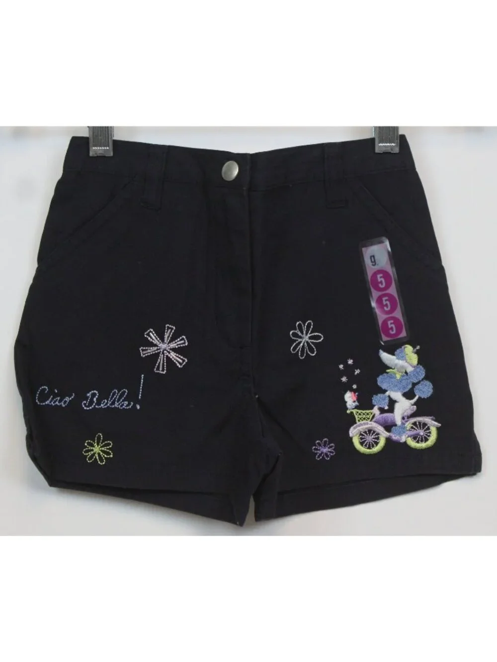 2004 Gymboree European Holiday Black Shorts sz 5 French Poodle Bicycle Ciao Bell